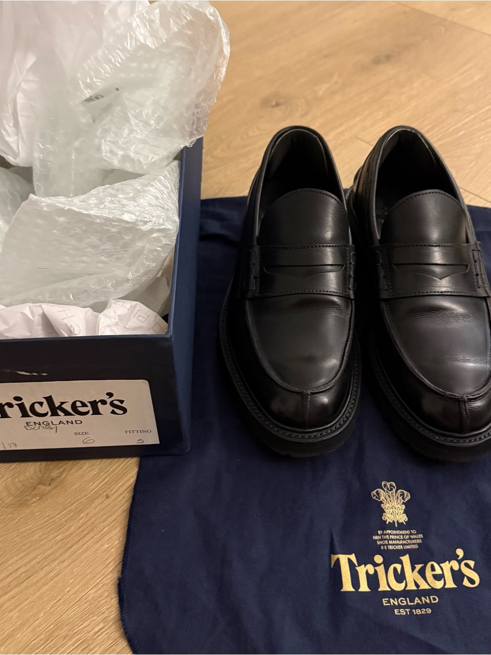 Tricker's James Leather Penny Loafers UK6 Black